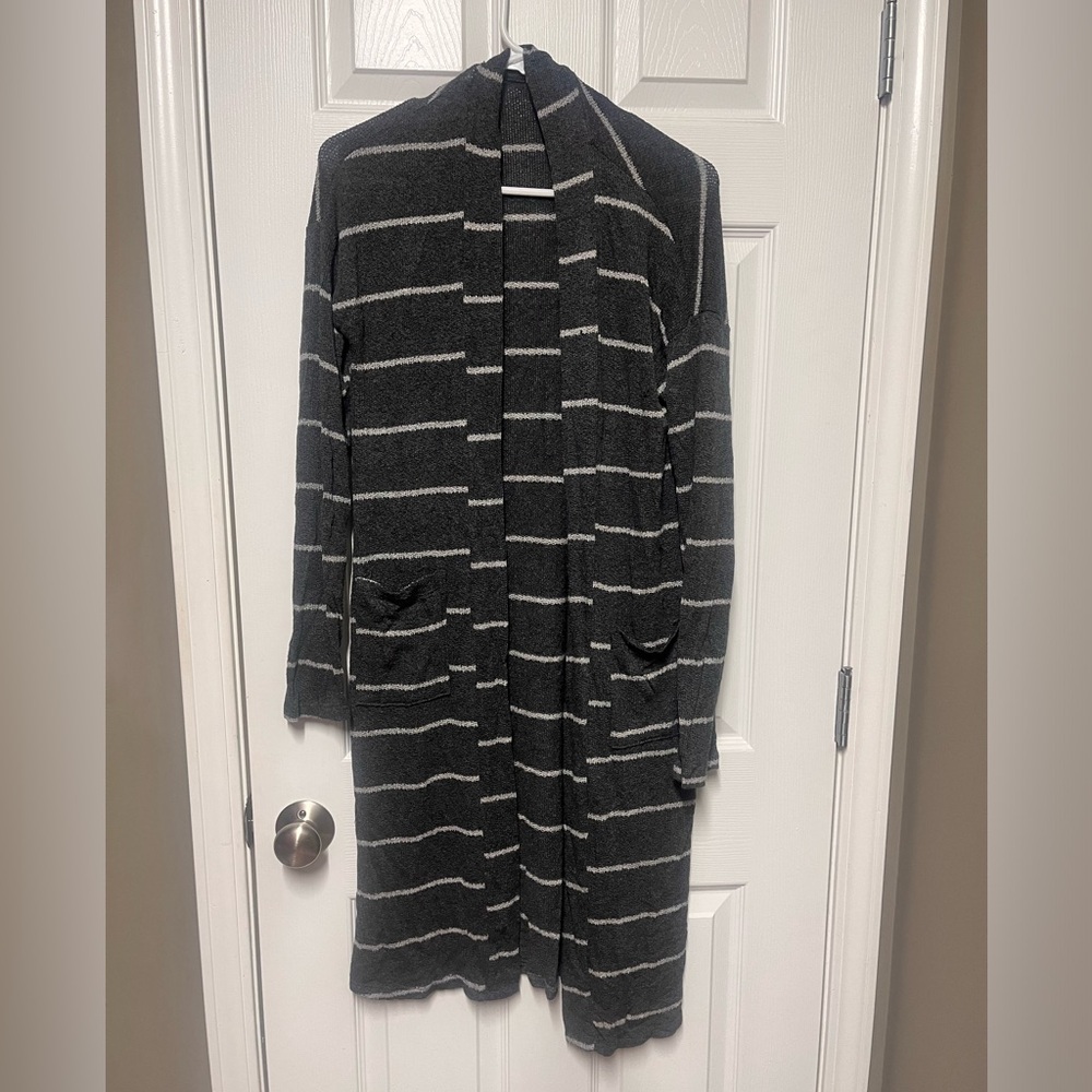 Long grey striped cardigan